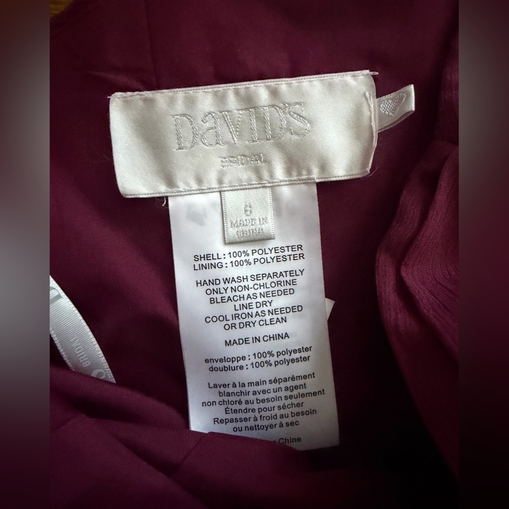 David’s Bridal F18055 Wine Size 6 One Shoulder Crinkle Chiffon Dress - Picture 10 of 11